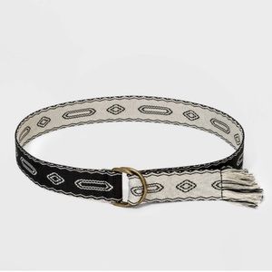 Universal Thread D Ring Fabric Belt with Geometric Pattern with Fringe E…